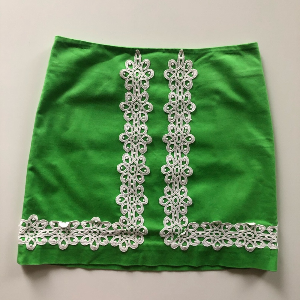 Lily Pulitzer White Embroidered Green Mini Skirt 2